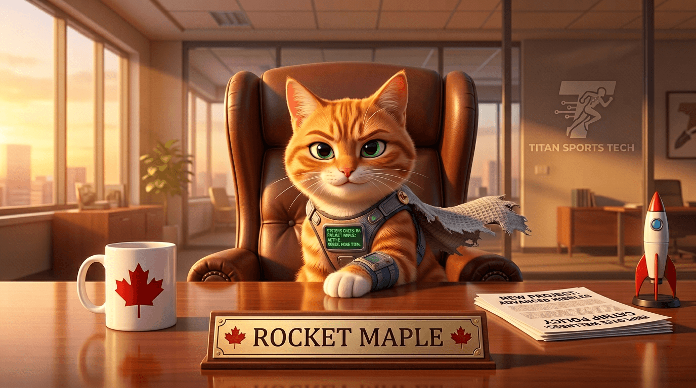 Rocket Maple at the desk — post credits